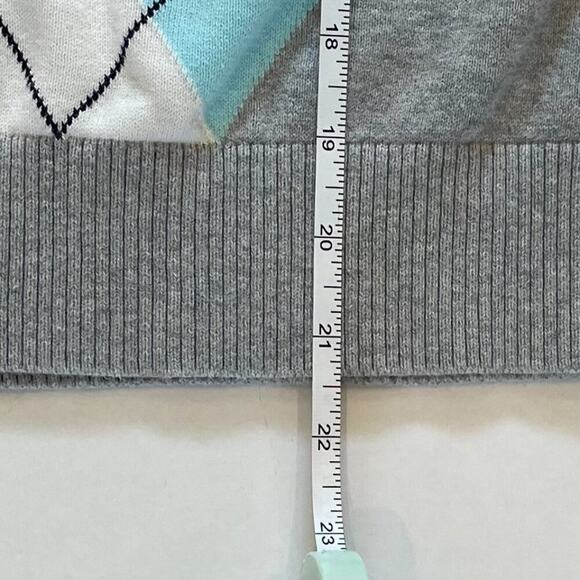IZOD Cotton Argyle Long Sleeve V-Neck Sweater, Pastel Blue, Gray, Y2K, Preppy XL - Picture 8 of 8